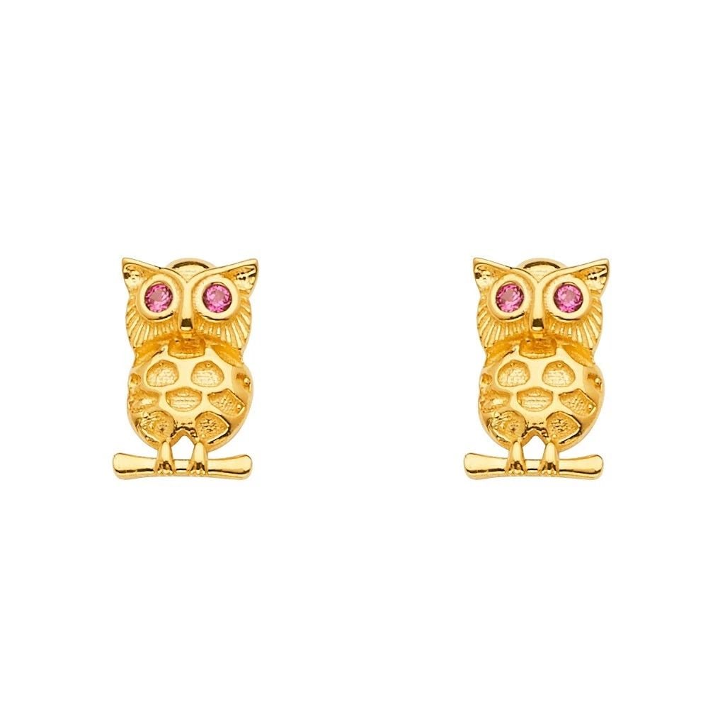 NEW 14K YELLOW GOLD OWL EARRINGS WITH PUSH BACK: NEW 14K YELLOW GOLD OWL EARRINGS WITH PUSH BACK OWL EARRINGS WITH PUSH BACK NEW 14K YELLOW GOLD HEIGHT - 10 mm WIDTH - 7 mm Apx WEIGHT - 1.1 g