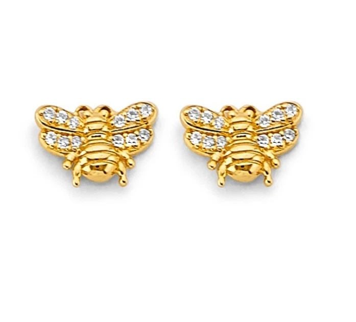 NEW 14K YELLOW GOLD BEE PUSH BACK EARRINGS: NEW 14K YELLOW GOLD BEE PUSH BACK EARRINGS BEE PUSH BACK EARRINGS NEW 14K YELLOW GOLD HEIGHT - 5 mm WIDTH - 10 mm Apx WEIGHT - 1.1 g