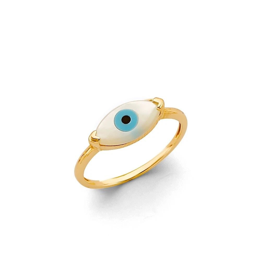 NEW 14K YELLOW GOLD L BLUE EVIL EYE RING -SIZE 7 (1 of 2)