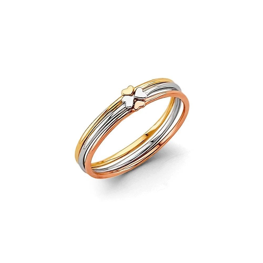 NEW 14K TRI COLOR GOLD STACKABLE HEART RING- SIZE 7 (1 of 2)