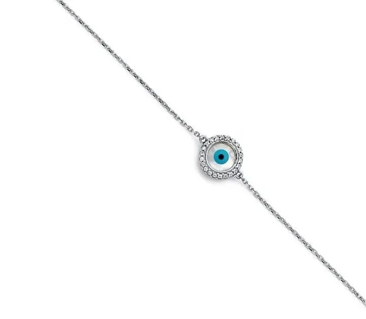 NEW 14K WHITE GOLD EVIL EYE BRACELET (1 of 2)