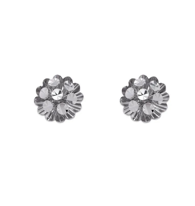NEW 14K WHITE GOLD SMALL DIAMOND CUT FLOWER STUD EARRINGS (1 of 2)