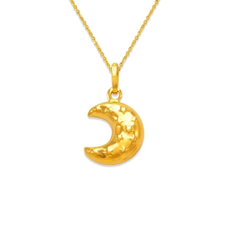 NEW 14K YELLOW GOLD STARS ON MOON CHARM PENDANT (1 of 2)