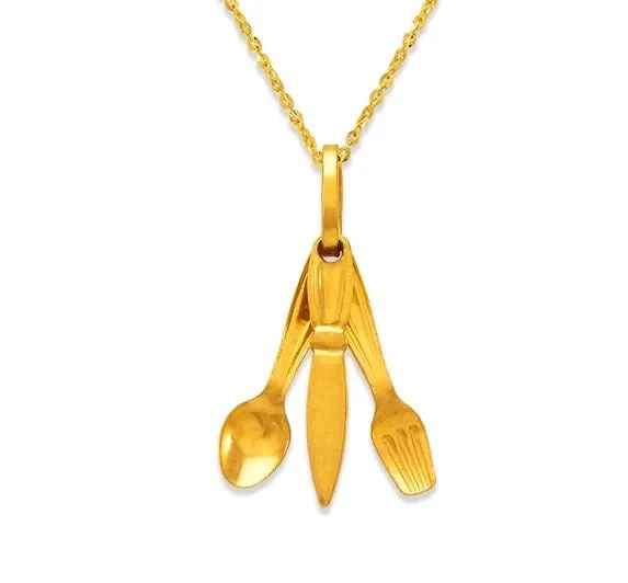 NEW 14K YELLOW GOLD CUTLERY CHARM PENDANT (1 of 2)