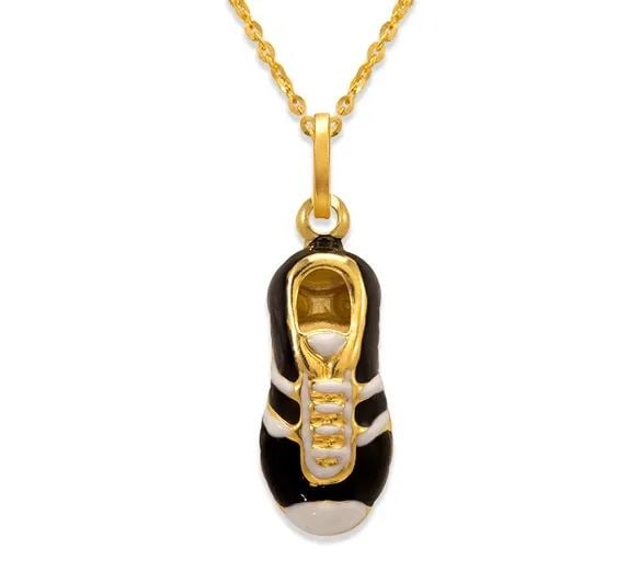 NEW 14K YELLOW GOLD BLACK/WHITE SOCCER SHOE ENAMEL CHARM PENDANT (1 of 2)