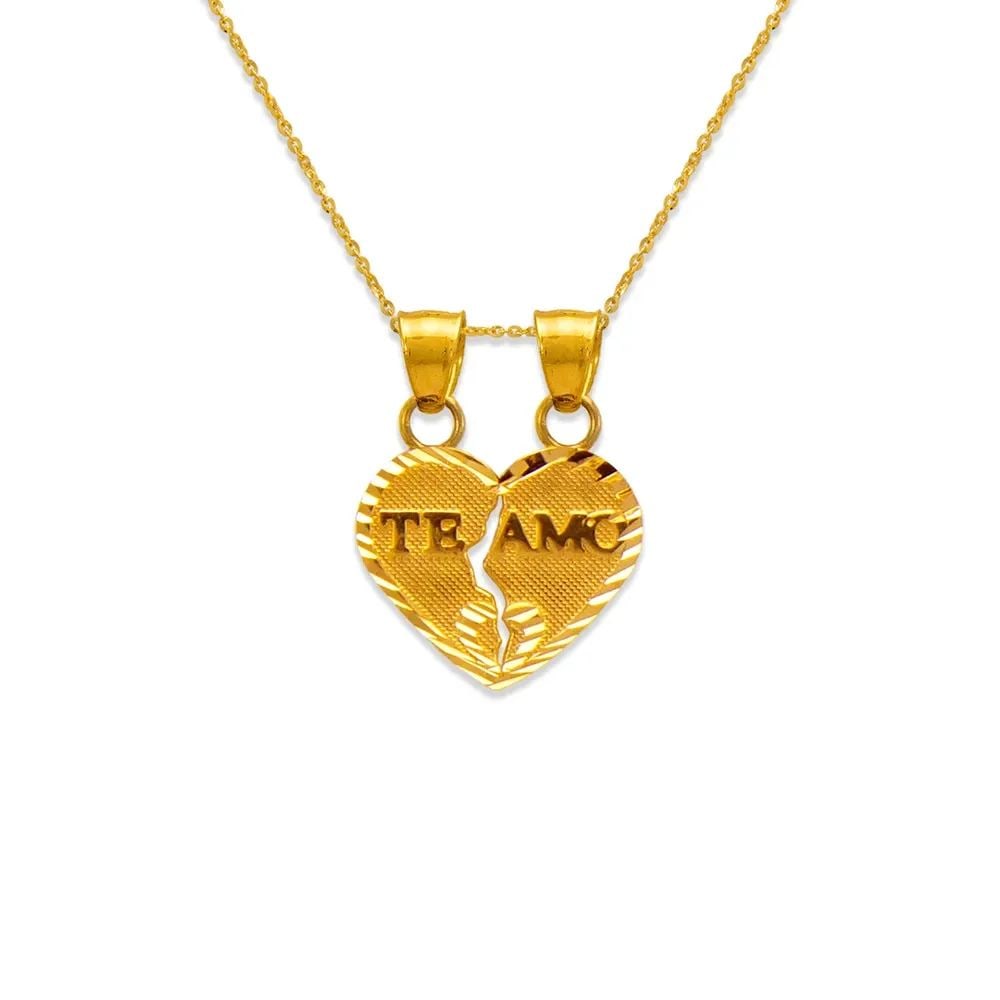 NEW 14K YELLOW GOLD 15MM TWO-PIECE TE AMO HEART PENDANT: NEW 14K YELLOW GOLD 15MM TWO-PIECE TE AMO HEART PENDANT 15MM TWO-PIECE TE AMO HEART PENDANT NEW 14K YELLOW GOLD Apx. WIDTH: 15x12mm Apx WEIGHT: 1.5g