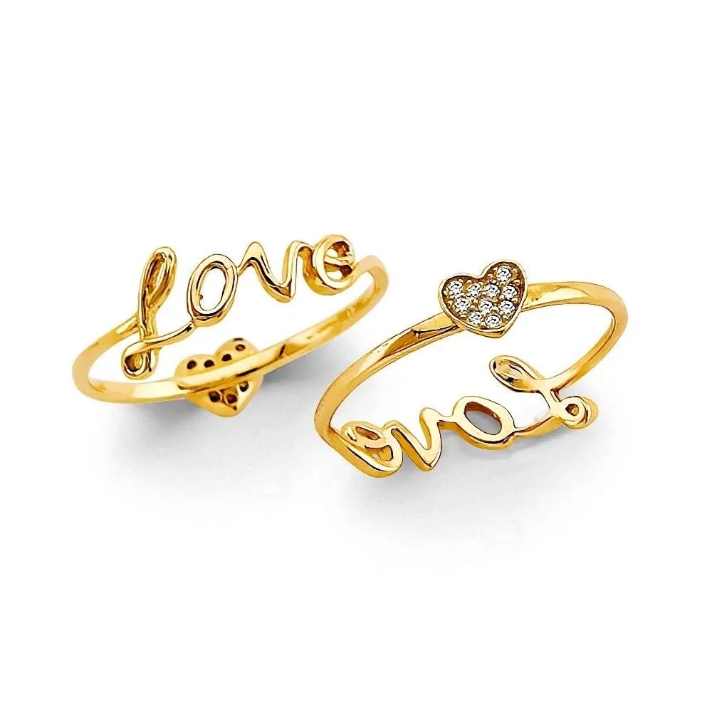 NEW 14K YELLOW GOLD LOVE & HEART RING: NEW 14K YELLOW GOLD CZ LOVE & HEART RING CZ LOVE & HEART RING NEW 14K YELLOW GOLD WIDTH : WEIGHT : 1.2g