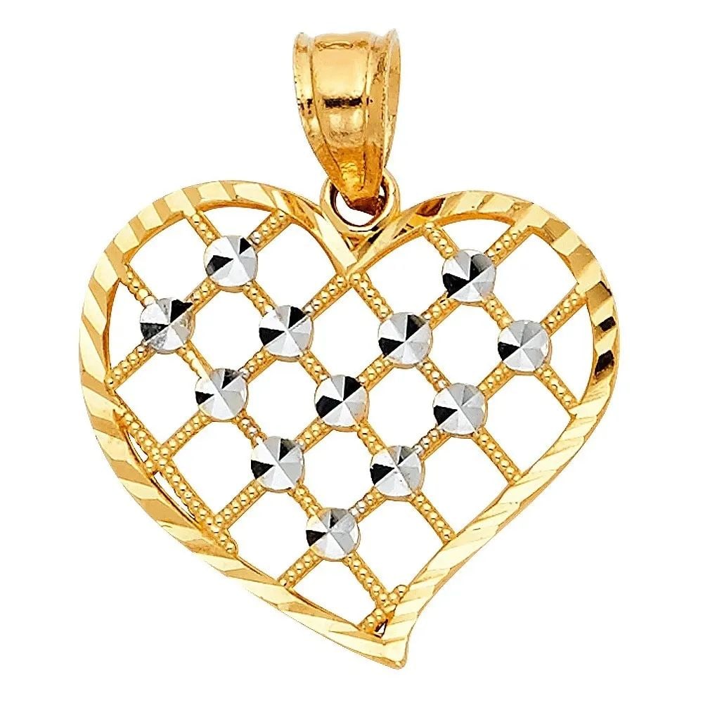 NEW 14K TWO TONE GOLD HEART PENDANT (PT426): NEW 14K TWO TONE GOLD HEART PENDANT (PT426) HEART PENDANT (PT426) NEW 14K TWO TONE GOLD Height : 20 mm Width : 20 mm Apx. WEIGHT : 1.2g