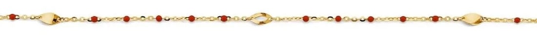 NEW 14K YELLOW GOLD RED ENAMEL BEAD BRACELET: NEW 14K YELLOW GOLD RED ENAMEL BEAD BRACELET RED ENAMEL BEAD BRACELET NEW 14K YELLOW GOLD LENGTH - 7in Apx WEIGHT - 1.2g