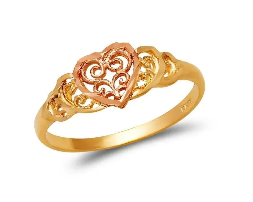 NEW 14K TWO TONE GOLD LADIES HEART FILIGREE RING (1 of 2)