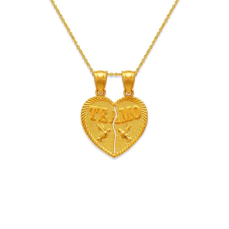 NEW 14K YELLOW GOLD TWO-PIECE TE AMO DOVES HEART PENDANT (1 of 2)