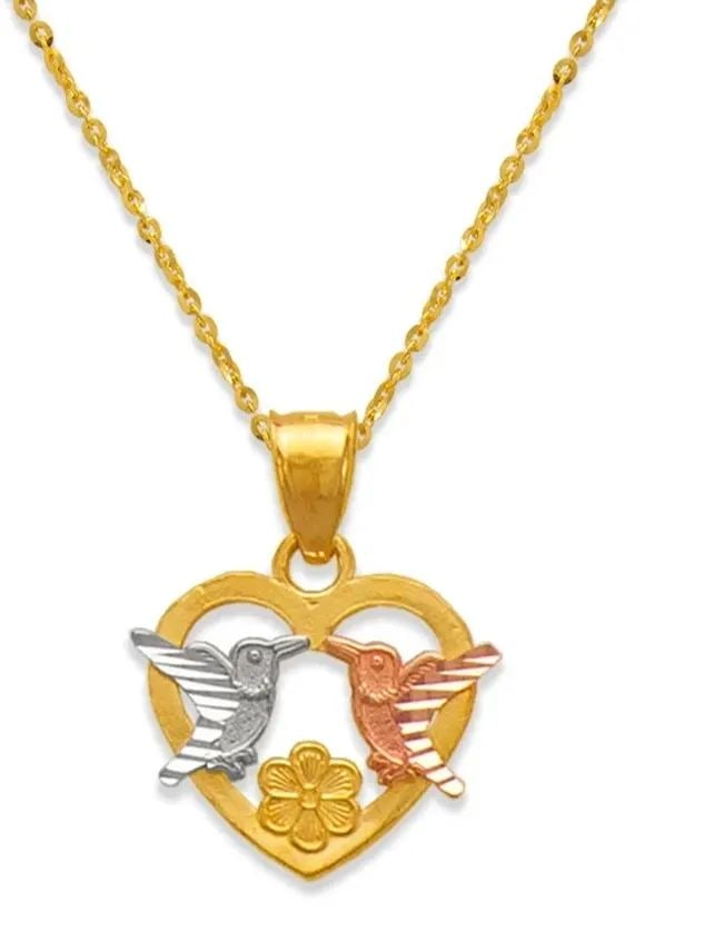 NEW 14K TRICOLOR GOLD TWO DOVES IN A HEART PENDANT (1 of 2)
