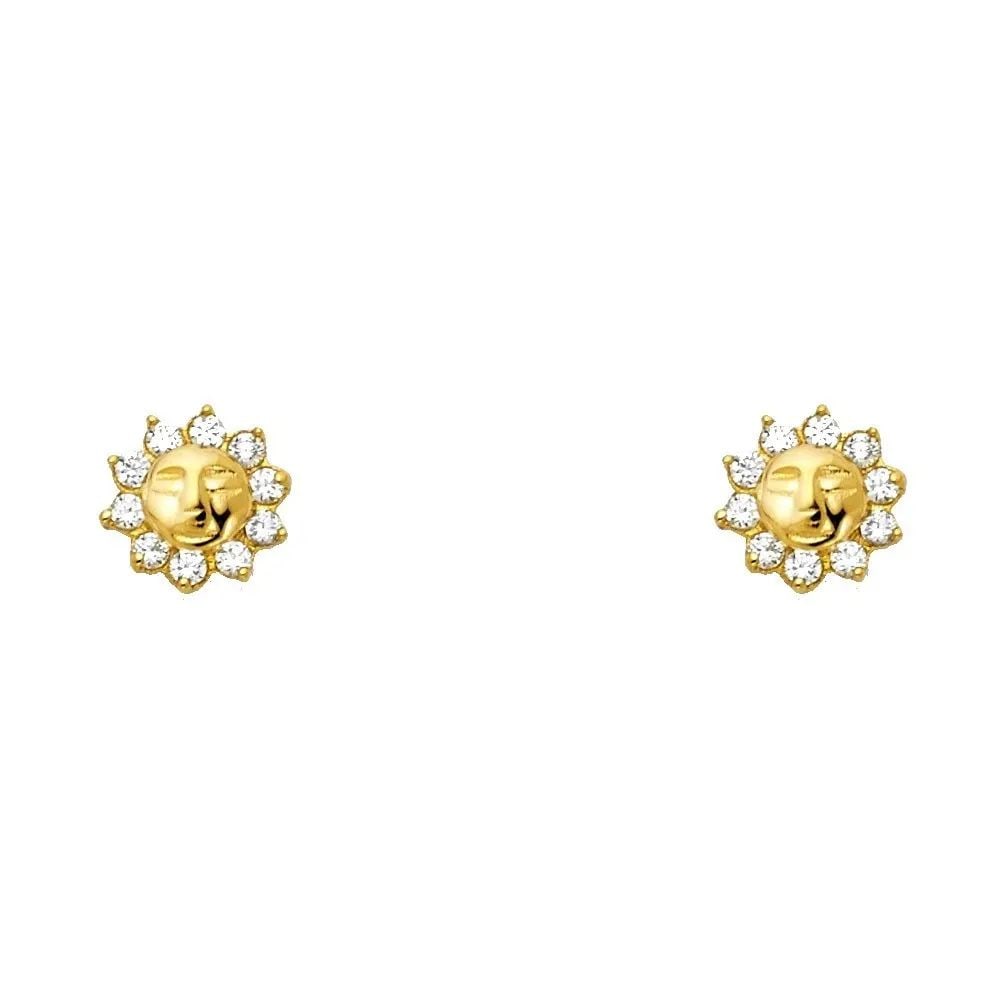 NEW 14K YELLOW GOLD SUN STUD EARRINGS (1 of 2)