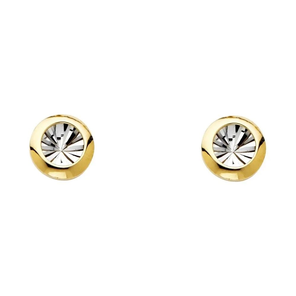 NEW 14K TWO TONE GOLD ST DC ROUND EARRINGS WITH PUCH-BACK: NEW 14K TWO TONE GOLD ST DC ROUND EARRINGS WITH PUCH-BACK ST DC ROUND EARRINGS WITH PUCH-BACK NEW 14K TWO TONE GOLD Height : 7 mm Width : 7 mm Weight : 1.1g