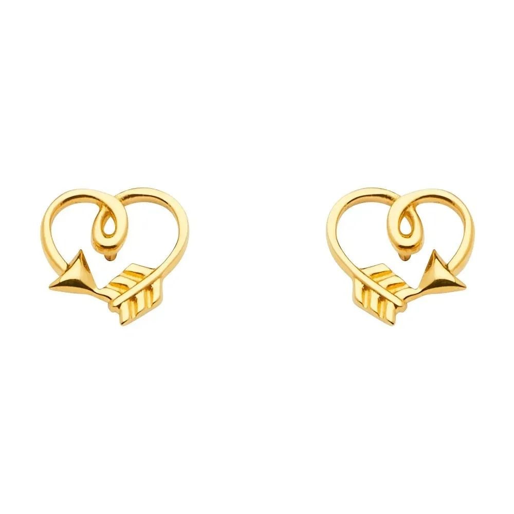 NEW 14K YELLOW GOLD ARROW HEART EARRINGS WITH PUSH BACK (1 of 2)