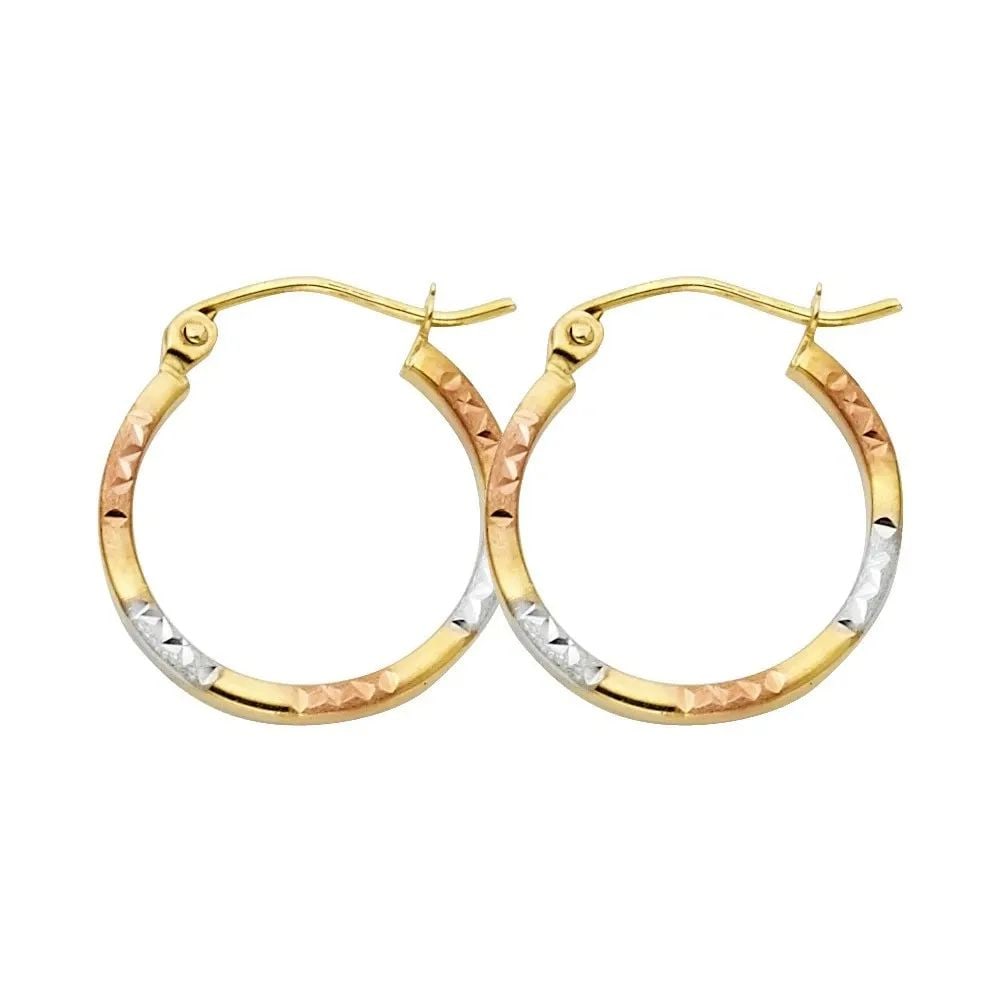 NEW 14K TRI COLOR GOLD DC SQUARE HOOP EARRINGS (1 of 2)