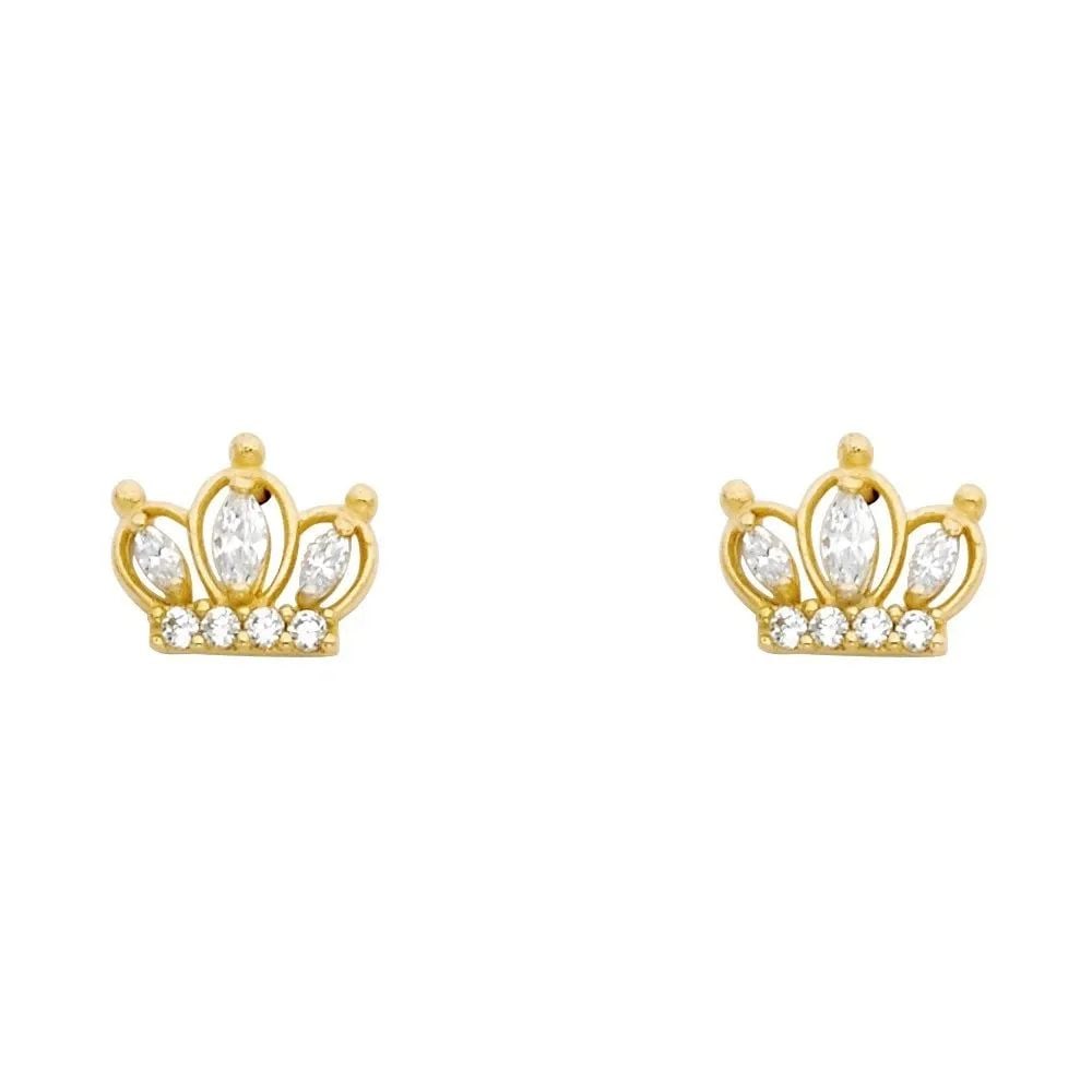 NEW 14K YELLOW GOLD CROWN STUD EARRINGS (1 of 2)