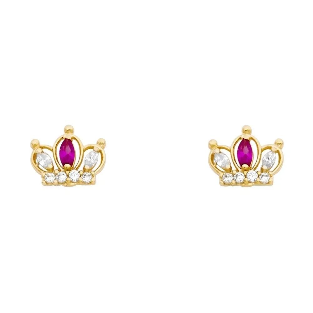 NEW 14K YELLOW GOLD RED CROWN STUD EARRINGS: NEW 14K YELLOW GOLD RED CROWN STUD EARRINGS RED CROWN STUD EARRINGS NEW 14K YELLOW GOLD