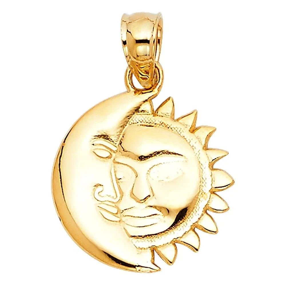 NEW 14K TRI COLOR GOLD MOON & SUN PENDANT (1 of 2)