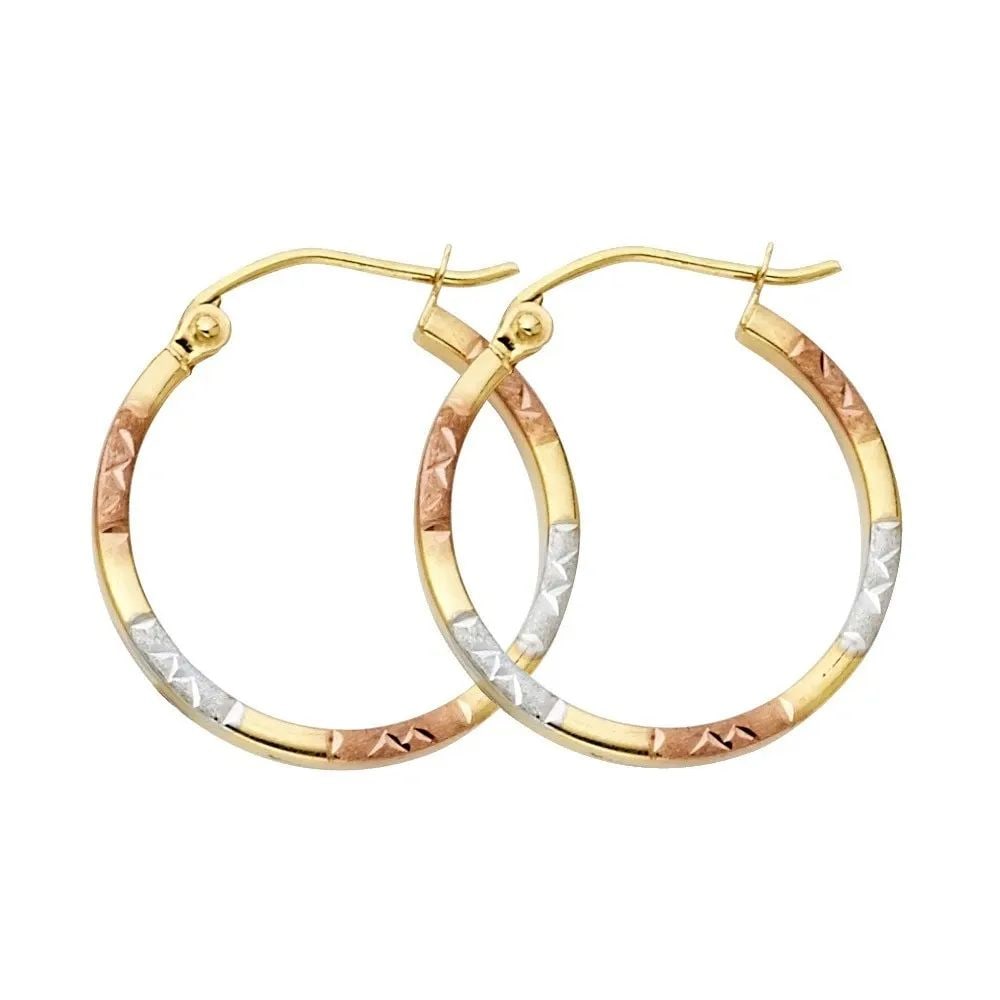 NEW 14K TRI COLOR GOLD DC SQUARE HOOP EARRINGS (1 of 2)