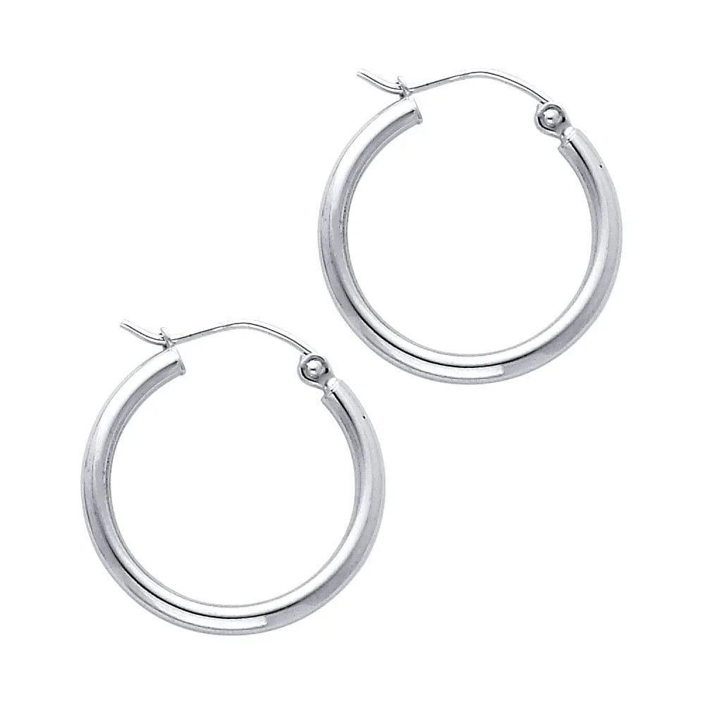 NEW 14K WHITE GOLD 2MM ROUND TUBE POLISHED HOOP EARRINGS (20MM): NEW 14K WHITE GOLD 2MM ROUND TUBE POLISHED HOOP EARRINGS (20MM) 2MM ROUND TUBE POLISHED HOOP EARRINGS (20MM) NEW 14K WHITE GOLD Height : 20 mm Width : 20 mm Weight : 1g