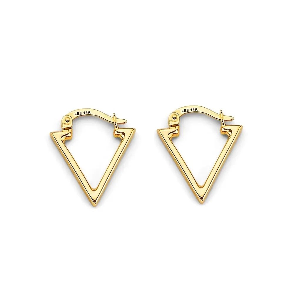 NEW 14K YELLOW GOLD TRIANGLE SHAPE HOOP EARRINGS: NEW 14K YELLOW GOLD TRIANGLE SHAPE HOOP EARRINGS TRIANGLE SHAPE HOOP EARRINGS NEW 14K YELLOW GOLD HEIGHT - 20 mm WIDTH - 15 mm Apx WEIGHT - 1 g