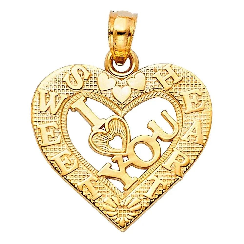 NEW 14K YELLOW GOLD I LOVE YOU HEART PENDANT: NEW 14K YELLOW GOLD I LOVE YOU HEART PENDANT I LOVE YOU HEART PENDANT NEW 14K YELLOW GOLD Height : 17 mm Width : 19 mm Apx. WEIGHT : 1.1g