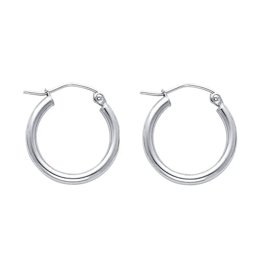 NEW 14K WHITE GOLD 2MM ROUND TUBE POLISHED HOOP EARRINGS (1 7MM): NEW 14K WHITE GOLD 2MM ROUND TUBE POLISHED HOOP EARRINGS (1 7MM) 2MM ROUND TUBE POLISHED HOOP EARRINGS (1 7MM) NEW 14K WHITE GOLD Height : 17 mm Width : 17 mm Weight : 0.9g
