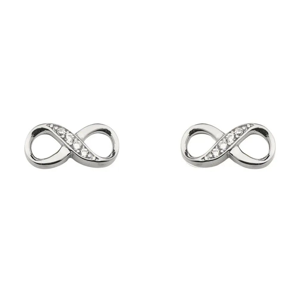 NEW 14K WHITE GOLD INFINITY EARRINGS WITH PUSH BACK: NEW 14K WHITE GOLD INFINITY EARRINGS WITH PUSH BACK INFINITY EARRINGS WITH PUSH BACK NEW 14K WHITE GOLD Height : 5 mm Width : 10 mm Weight : 0.9g