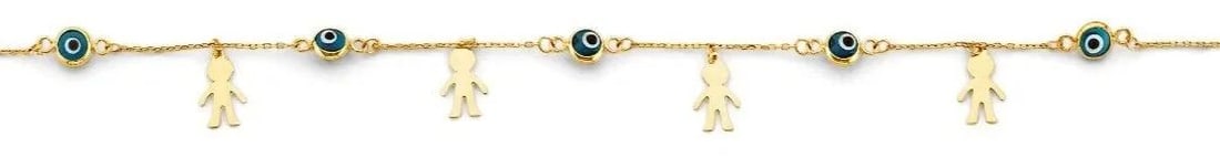 NEW 14K YELLOW GOLD BLUE EVIL EYE & BOY CHARMS BRACELET (1 of 2)