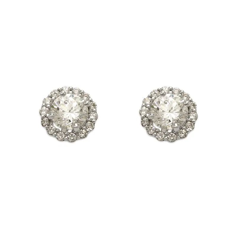 NEW 14K WHITE GOLD FANCY ROUND SOLITAIRE STUD EARRINGS (1 of 2)