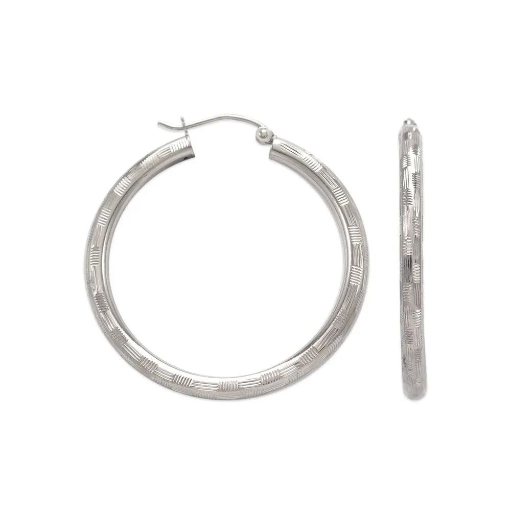 NEW 14K WHITE GOLD 3MM ROUND TUBE HOOP EARRINGS (1 of 2)