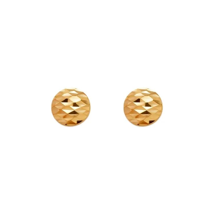 NEW 14K YELLOW GOLD DIAMOND CUT CURVED BALL STUD EARRINGS: NEW 14K YELLOW GOLD DIAMOND CUT CURVED BALL STUD EARRINGS DIAMOND CUT CURVED BALL STUD EARRINGS NEW 14K YELLOW GOLD Width: Approx. 7mm Apx WEIGHT: 1.4g