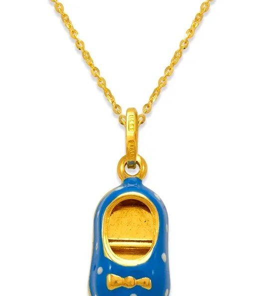 NEW 14K YELLOW GOLD BABY BOY SHOE ENAMEL CHARM PENDANT (1 of 2)