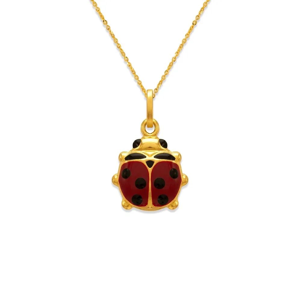 NEW 14K YELLOW GOLD 13MM LADYBUG ENAMEL CHARM PENDANT (1 of 2)
