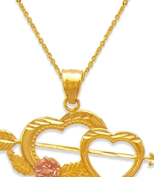 NEW 14K TWO TONE GOLD TWO HEARTS AND ARROW PENDANT (1 of 2)