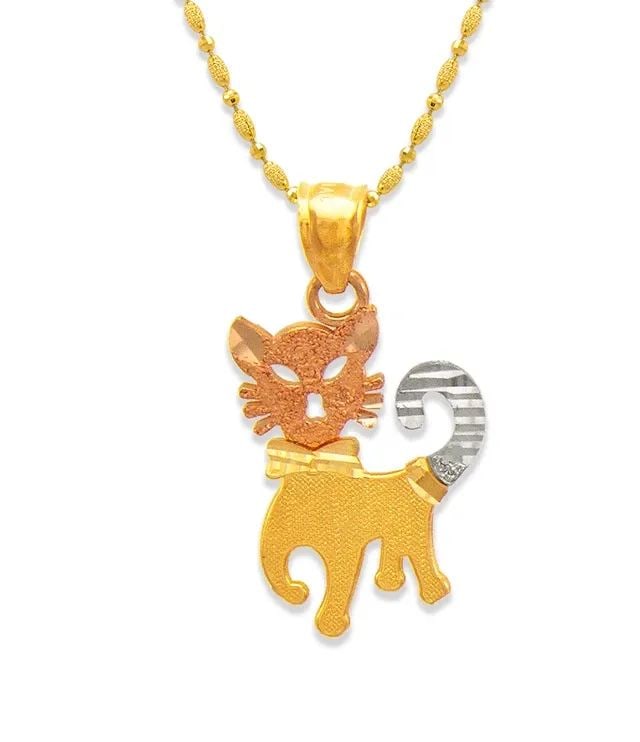 NEW 14K TRICOLOR GOLD KITTY CAT PENDANT (1 of 2)