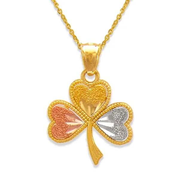 NEW 14K TRICOLOR GOLD CLOVER PENDANT: NEW 14K TRICOLOR GOLD CLOVER PENDANT CLOVER PENDANT NEW 14K TRICOLOR GOLD Apx. WIDTH: 15x15mm Apx WEIGHT: 1.4g