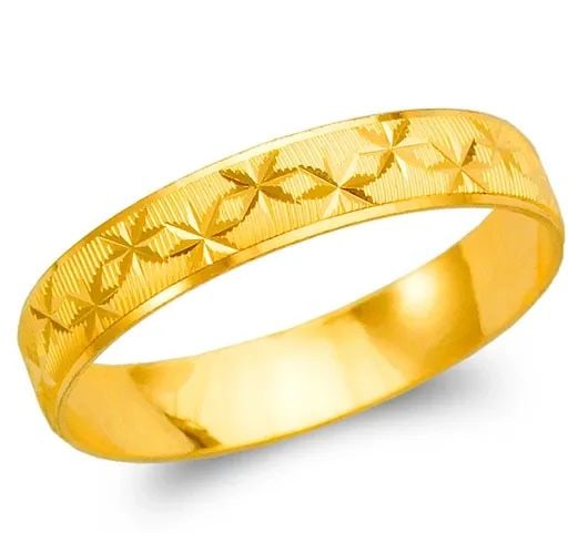 NEW 14K YELLOW GOLD STAR STAMPING WEDDING BAND: NEW 14K YELLOW GOLD STAR STAMPING WEDDING BAND STAR STAMPING WEDDING BAND NEW 14K YELLOW GOLD SIZE Apx: 4mm WEIGHT: 1.4g