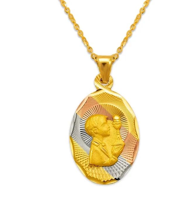 NEW 14K TRICOLOR GOLD OVAL BOY COMMUNION (1 of 2)