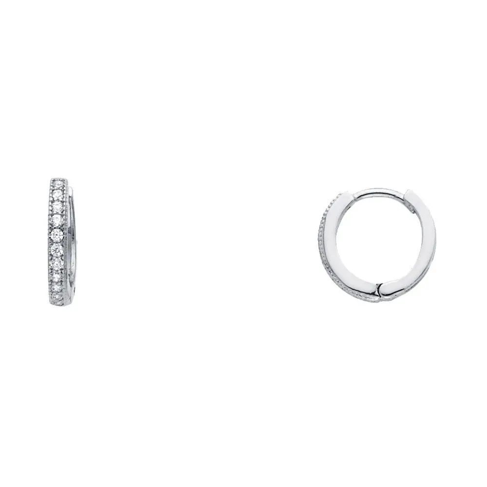 NEW 14K WHITE GOLD ROUND PAVE HUGGIES EARRINGS: NEW 14K WHITE GOLD ROUND PAVE HUGGIES EARRINGS ROUND PAVE HUGGIES EARRINGS NEW 14K WHITE GOLD Height : 10 mm Width : 10 mm Weight : 1g