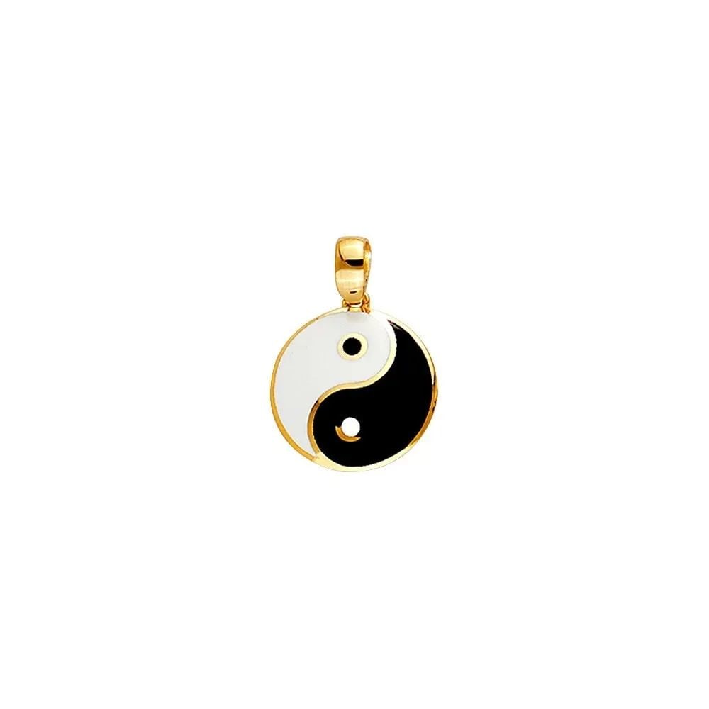NEW 14K YELLOW GOLD ENAMEL YIN YANG MEDAL PENDANT (1 of 2)