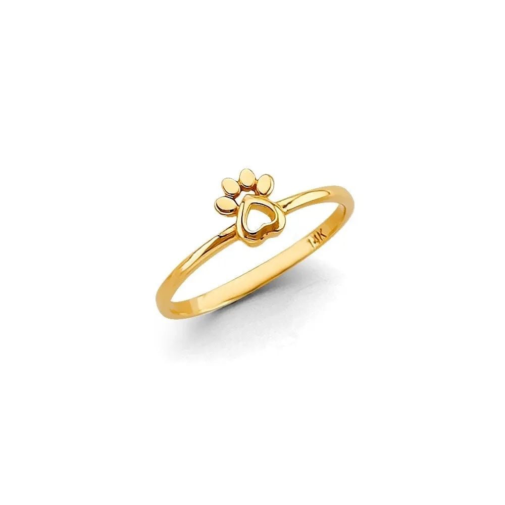 NEW 14K YELLOW GOLD DOG PAW RING -SIZE 7 (1 of 2)