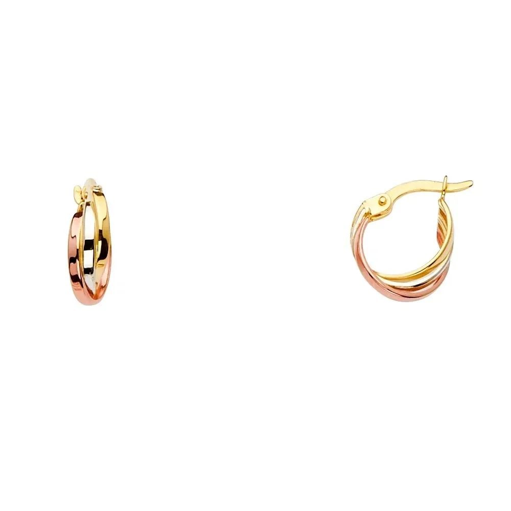 NEW 14K TRI COLOR GOLD 3 LINE TWISTED HOOP EARRINGS (1 of 2)