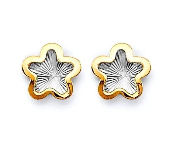 NEW 14K TWO TONE GOLD DC STAR PUSH BACK EARRINGS (1 of 2)