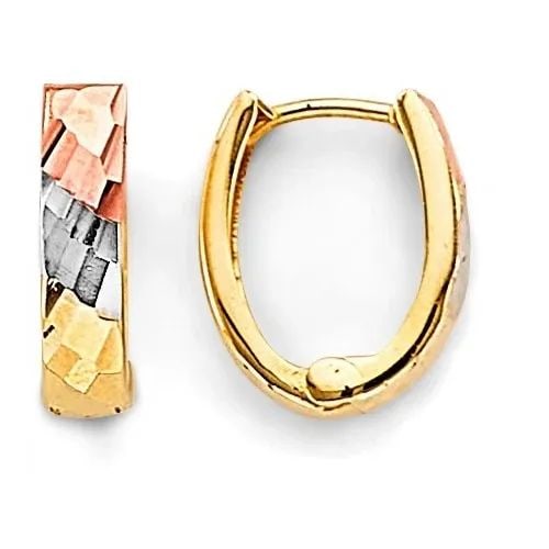 NEW 14K TRI COLOR GOLD HUGGIES EARRINGS: NEW 14K TRI COLOR GOLD HUGGIES EARRINGS HUGGIES EARRINGS NEW 14K TRI COLOR GOLD Height : 12 mm Width : 10 mm Weight : 1g