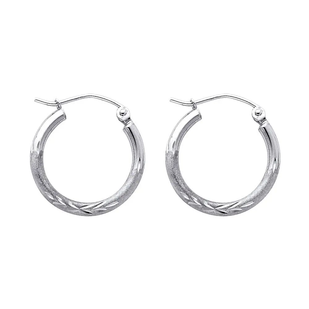 NEW 14K WHITE GOLD 2MM BUDDED DC ROUND TUBE HOOP EARRINGS (1 7MM) (1 of 2)
