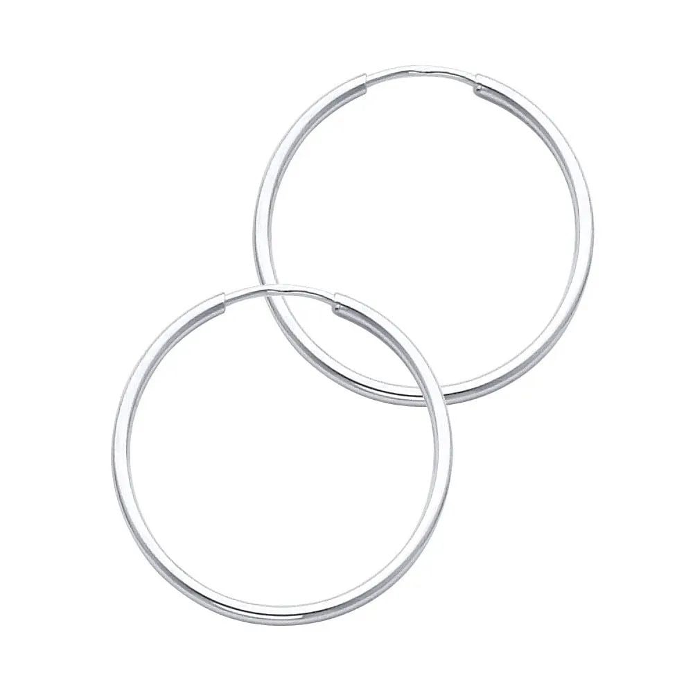 NEW 14K WHITE GOLD 1.5MM ROUND TUBE POLISHED ENDLESS HOOP EARRINGS (25MM) (1 of 2)