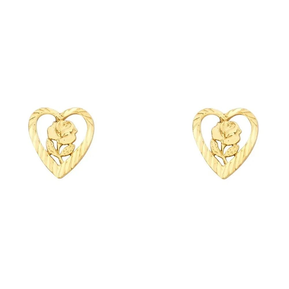 NEW 14K YELLOW GOLD SMALL HEART FLOWER POST EARRINGS (1 of 2)