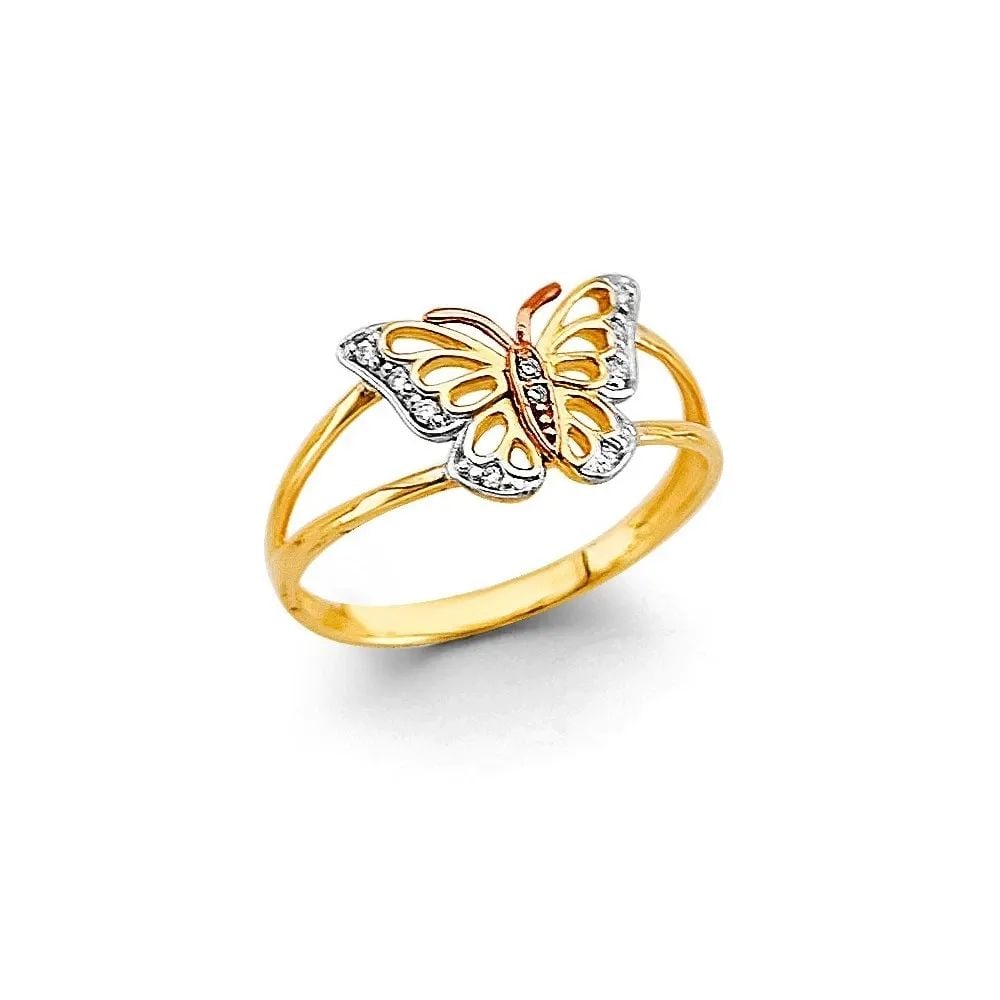 NEW 14K TWO TONE GOLD BUTTERFLY RING RING - SIZE 7 (1 of 2)